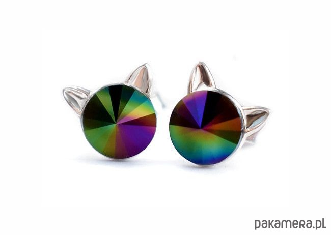 Kolczyki kryształy Swarovski kotki Rainbow Dark mniejsze Pakamera pl