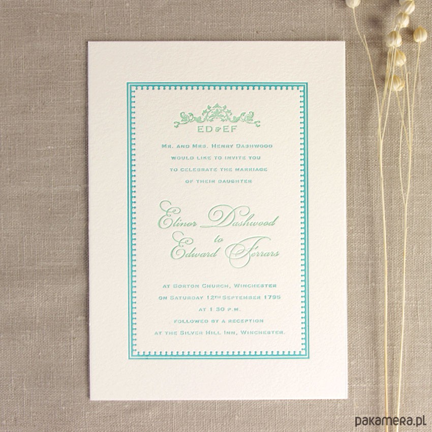 Zaproszenia ślubne Letterpress Mięta ślub Zaproszenia Kartki