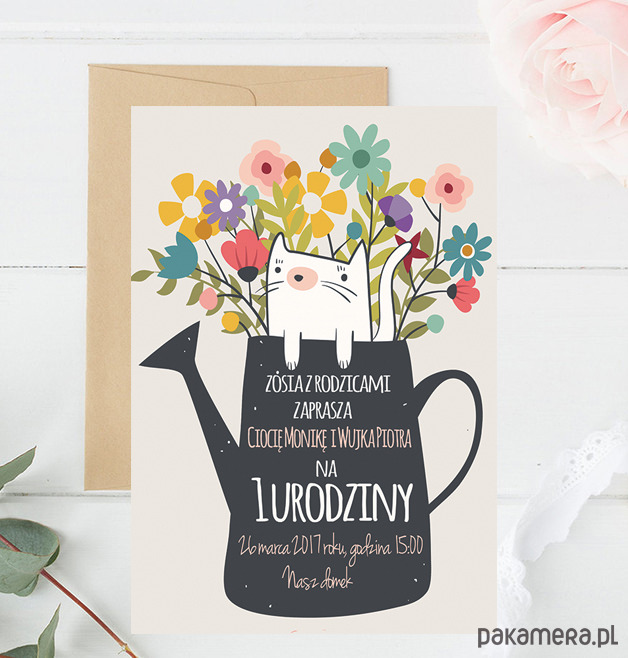 Zaproszenie Na Urodziny Kot W Kwiatach Dziecko Kinderbal