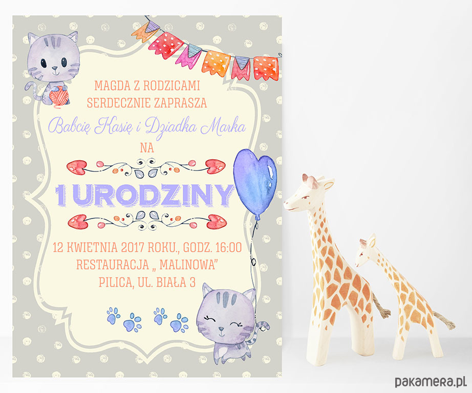 Zaproszenie Na Urodziny Szare Kotki Dziecko Kinderbal Pakamerapl
