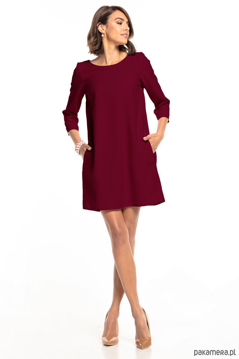 Elegancka sukienka z kieszeniami, T326, burgund 