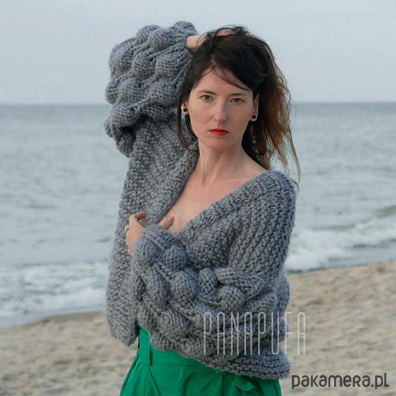cardigan damski, sweter wełniany na drutach
