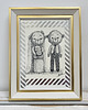 Ślub - inne Młoda para misie w ramce rysowane piórkiem prezent ślubny obraz