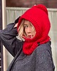 czapki damskie 100% MERINO Czerwona kominiarka kapturek
