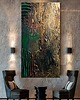 obrazy Obraz abstrakcja  80x160cm w kolorach złoto miedż i szmaragd