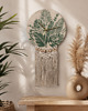 Ozdoby na ścianę Ceramiczny zegar ścienny z makramą handmade motyw botaniczny