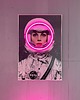 grafiki i ilustracje Retro Plakat LED Neon Astronautka w Ramie Vintage Dekoracja Ścienna