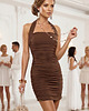 sukienki mini damskie Sukienka Kameleon - wiązana na wiele sposobów - czekoladowa