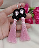 kolczyki soutache Kolczyki z chwostami, różowe chwosty, czarne klipsy