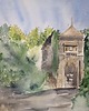 obrazy WYPRZEDAŻ SZTUKI! Akwarela Brama w zieleni oryginalny obraz 300g 32x46 cm