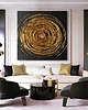 obrazy Obrazy do salonu Wielki format 120x120cm czarno złota struktura