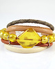 bransoletki - inne Bransoletka - Żółta - rzemienie, koraliki