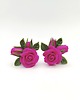 kolczyki z masy plastycznej Kolczyki sztyfty z różowymi różami, pączkami i listkami, ręcznie robione