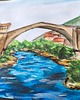 grafiki i ilustracje Mostar miasto most Bośnia pejzaż rzeka obraz akwarela 21x30