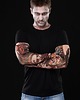 t-shirty męskie Czarny t-shirt męski z tatuażami Zombie Attack