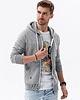 bluzy męskie Bluza męska rozpinana z kapturem BASIC - szary melanż V7 B977