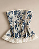 topy damskie Gorset Blue de Jardin, top w stylu francuskim, wiązany z tyłu