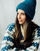 czapki damskie SOWA - duża puchata wełniana czapka niebieski