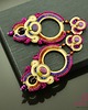 kolczyki soutache Beż fiolet i róż - bardzo długie kolczyki sutasz