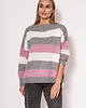 swetry damskie  Oversize'owy sweter w paski - SWE299 szary/róż/ecru MKM