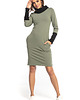 sukienki mini damskie Sukienka mini z kominem i kieszeniami,  T360, khaki + czarny