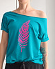 t-shirt damskie Koszulka damska oversize z fluo różowym nadrukiem piórka