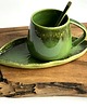 kubki Zielony kubek ceramiczny  z talerzykiem  LIŚĆ