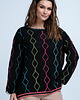 swetry damskie  Lekki kolorowy sweter mgiełka z wełny alpaki F1843 Czarny