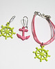 komplet biżuterii Komplet - Kotwica ster, zieleń, róż - kolczyki, bransoletka