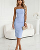 sukienki midi damskie 642-2 Gorsetowa ołówkowa sukienka midi z odkrytymi ramionami - błękitna