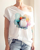 t-shirt damskie Duszkowy ludzik różowopomarańczowy Biały Oversize