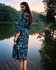 sukienki midi damskie KIMONO/ szlafrok / kopertowa sukienka w autorski wzór MALINY 100% wiskoza