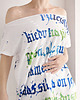 t-shirt damskie Kaligrafia niebieska fullprint Biały Oversize
