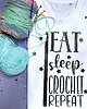 t-shirt damskie T-shirt Biała koszulka z napisem  "Eat Sleep Crochet Repeat" Folia Flex