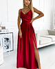 sukienki maxi damskie 299-14 CHIARA elegancka maxi satynowa suknia na ramiączkach - czerwona