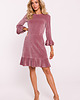 sukienki mini damskie Welurowa sukienka z falbankami - brudny róż(M-825)