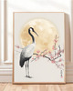 plakaty PLAKAT żuraw, japońska sztuka ścienna, księżyc ilustracja, sakura,  japandi
