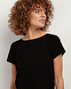 topy damskie Top z lnem z krótkim rękawem T401, black
