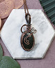 wisiory Miedziany wisiorek wire wrapping z agatem mszystym #241
