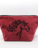 kosmetyczki Bordowa kosmetyczka z wyszytym czarnym koniem