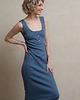 sukienki midi damskie Bawełniana prążkowana sukienka, CELINA DENIM BLUE