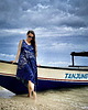 sukienki maxi damskie Granatowa SUKIENKA maxi na ramiaczkach, autorski print OCEAN 100% wiskoza