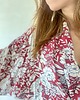 szlafroki damskie Szlafrok narzutka kimono w kontrastujący wzór kwiatowy