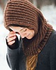 czapki damskie PUSZCZYK - Puchaty Kaptur Balaklava  Wełna Merino z Bawełna Brązowy