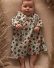 sukienki dla dziewczynki Sukienka EMILY z muślinu z ozdobnym guziczkiem, oliwkowa w kwiaty