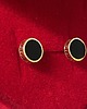 kolczyki pozłacane Koła, kółeczka kolczyki z onyksem srebro pr 925 pozłacane z greckim motywem