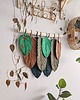 makramy Ciemna makrama zielone dekoracje na ścianę pióra liście do domu w stylu boho
