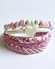 bransoletki drewniane Bransoletka - Różowa, serce - rzemienie, drewniane koraliki