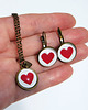 komplet biżuterii Naszyjnik i kolczyki  - Czerwone serce, brąz