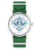 zegarki damskie Zegarek - Ptaszki folk, blue - zielony, nylonowy